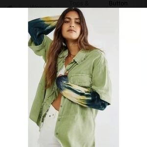 We The Free San Juan Green Tie Dye Twofer Top NWT Size XS Oversized